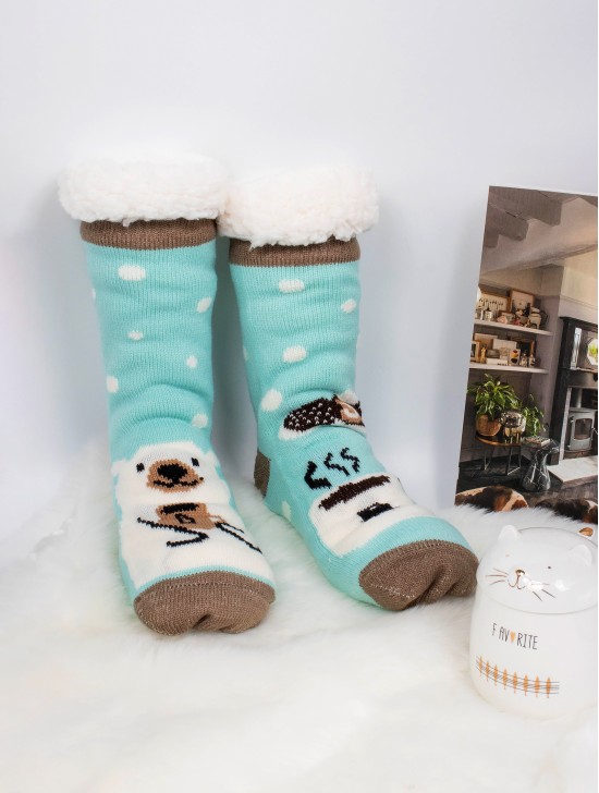 Polar Bear Print Indoor Anti-Skid Slipper Socks (With Heel)